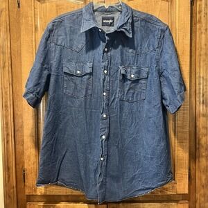 Wrangler Shirt Men's size XL denim Jean pearl snap western Pocket Rodeo workwear
